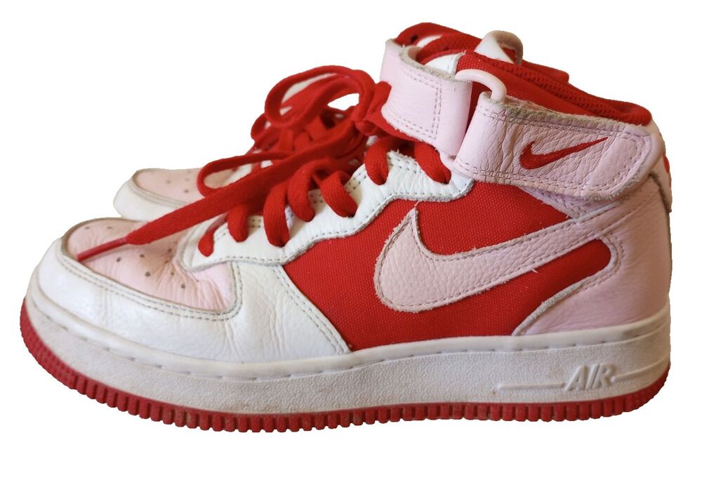 Nike Air Force 1 Mid Red Pink White Valentine Womens Size 7 Sneakers Shoes